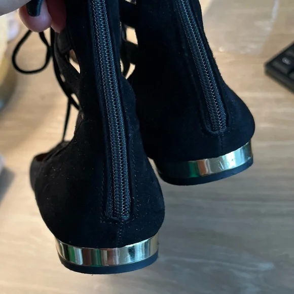 Aquazzura Belgravia LaceUp Pointed Toe Ballet Flats Black Cutout Suede Size 7.5 - Picture 6 of 7